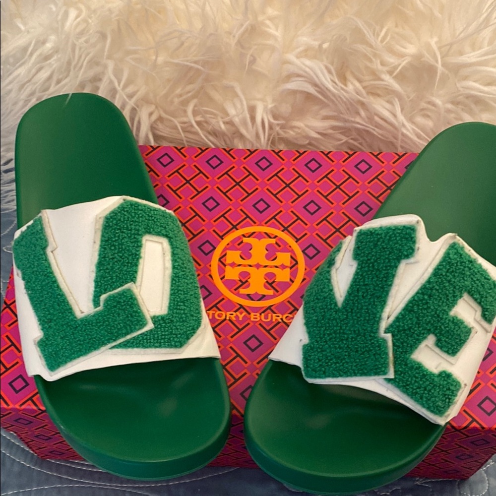 Tory Burch Green Slide Sandals